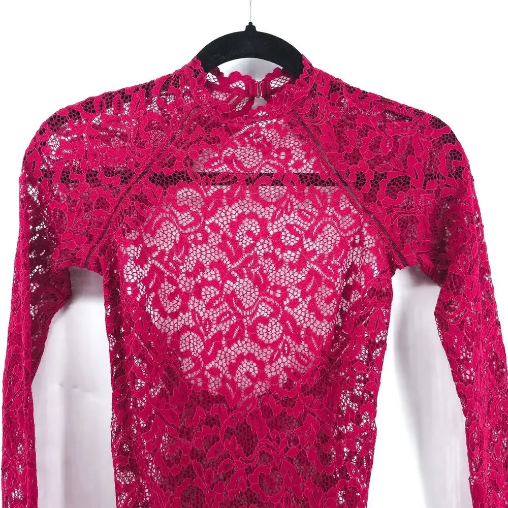 Victoria Secret Coquette Mock Neck Red Lace Unlined Bodysuit Snap Closure XS - Picture 2 of 15